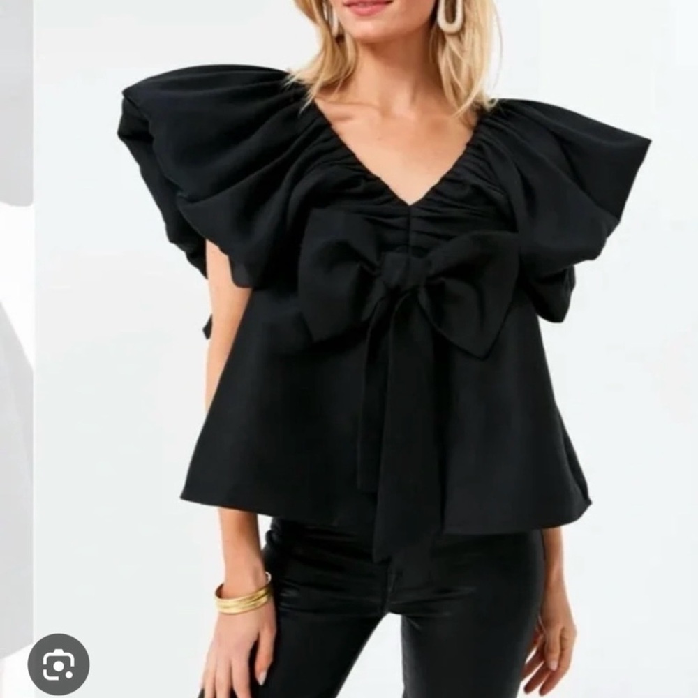 Tuckernuck Black Brooke Ruffle Blouse with Bow